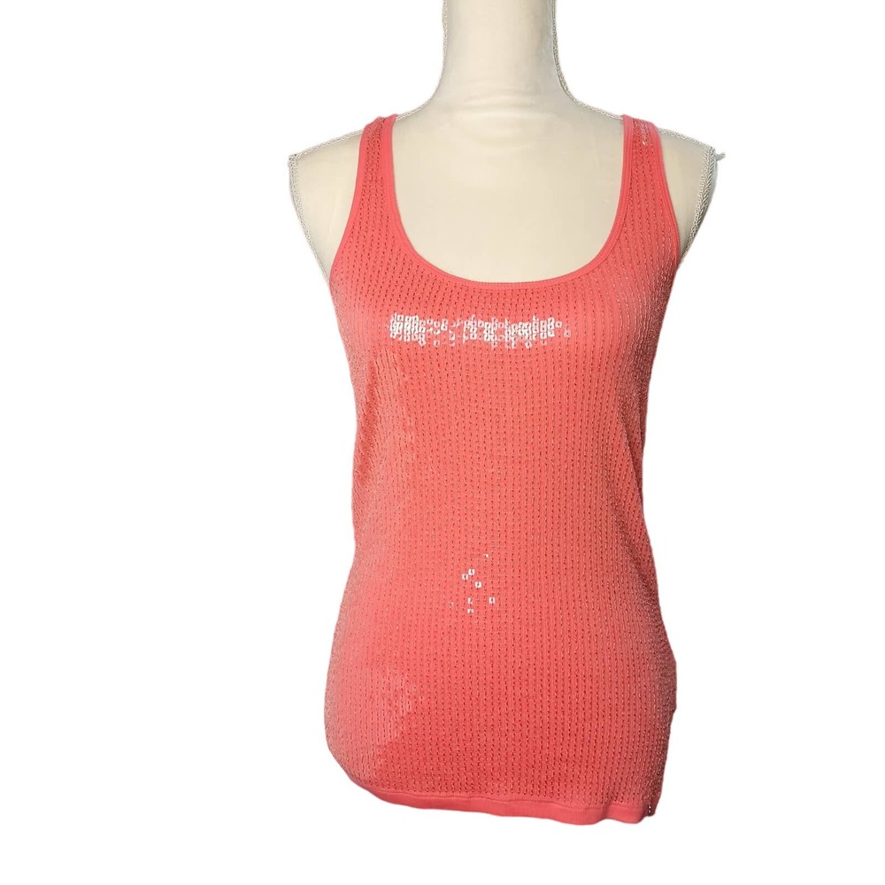 Armani‎ Exchange Womens Tank Top Medium Pink Stretch Sequins Scoop Neck